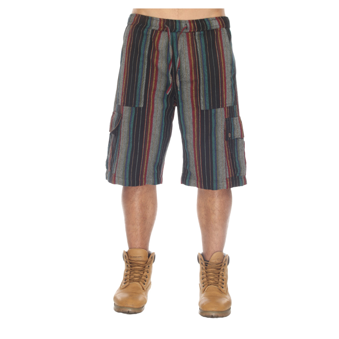 Striped Cotton Cargo Shorts: Midnight – Hippie Shop