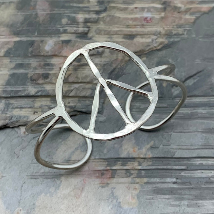 Silver Peace Sign Cuff Bracelet