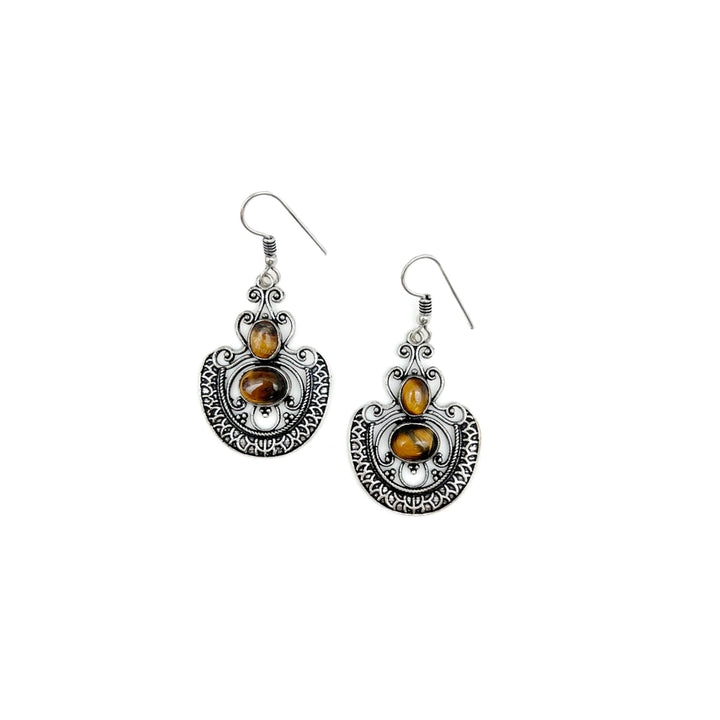 Silver and Tiger's Eye Chandelier Earrings