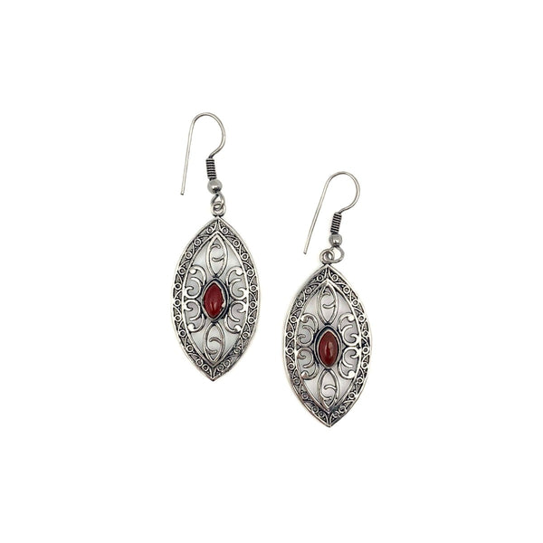 Silver and Garnet Filigree Earrings