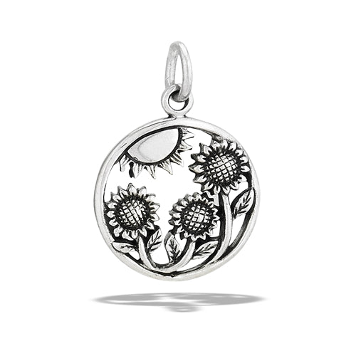 Sterling Silver Sunflowers Leaning Towards Sun Necklace