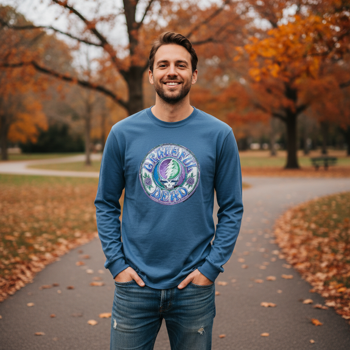 Grateful Dead Batik Steal Your Face Long Sleeve T Shirt on model