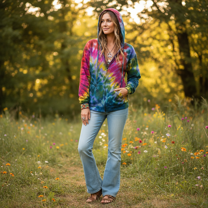 Nebula Tie Dye Zip Up Hoodie on model