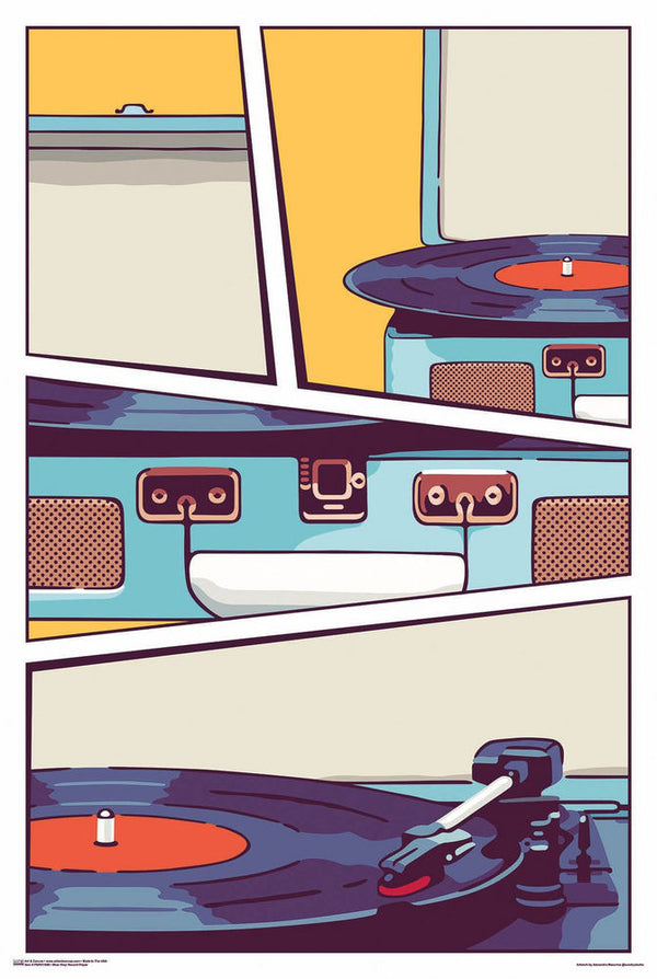 Blue Vinyl Record Player Poster