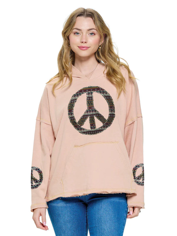 Peace Sign Patch Loose Fit Hoodie