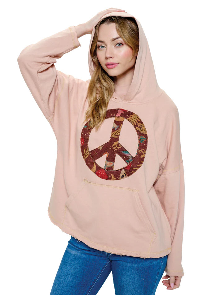 Peace Sign Patch Loose Fit Hoodie