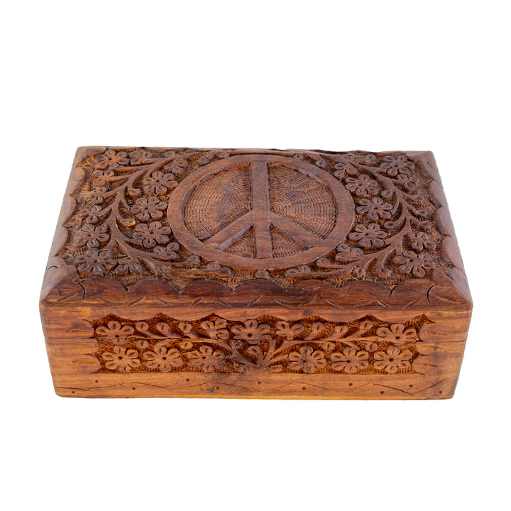 Peace Sign Carved Wooden Box Set