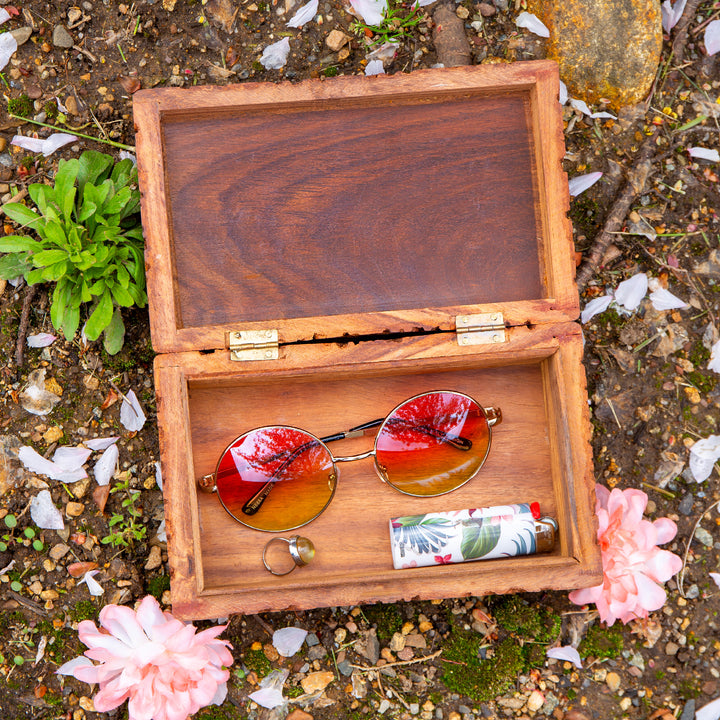 Peace Sign Carved Wooden Box Set