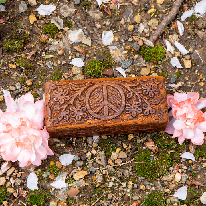 Peace Sign Carved Wooden Box Set