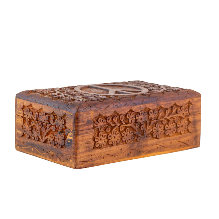 Peace Sign Carved Wooden Box Set