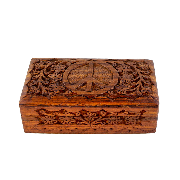 Peace Sign Carved Wooden Box Set