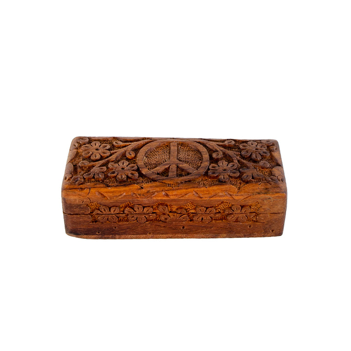 Peace Sign Carved Wooden Box Set