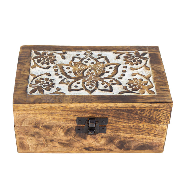 Lotus Carved Wooden Box