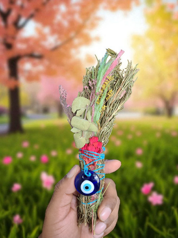 Rosemary Sage Bundle with Flowers & Evil Eye
