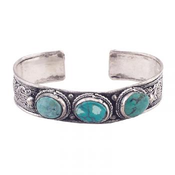 Triple Turquoise Stone and Filigree Cuff Bracelet