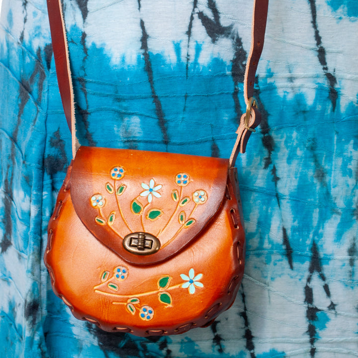 Boho Flower Power Leather Purse