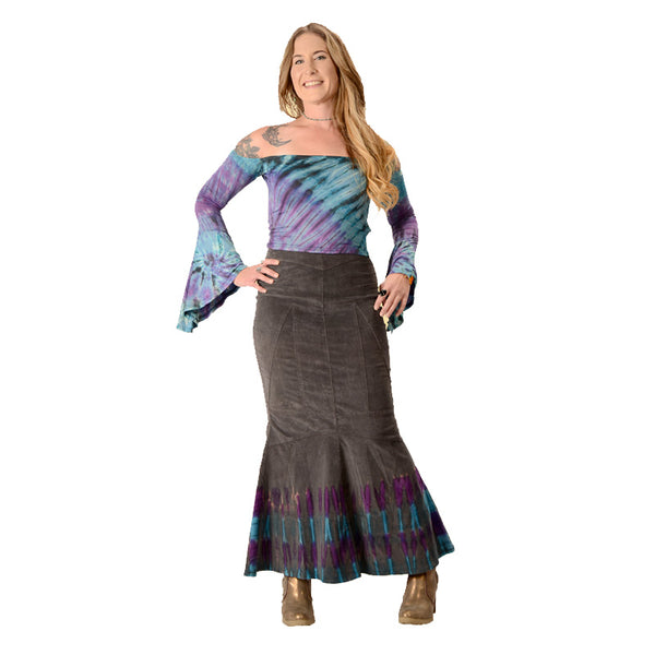 Corduroy Tie Dye Mermaid Flare Skirt