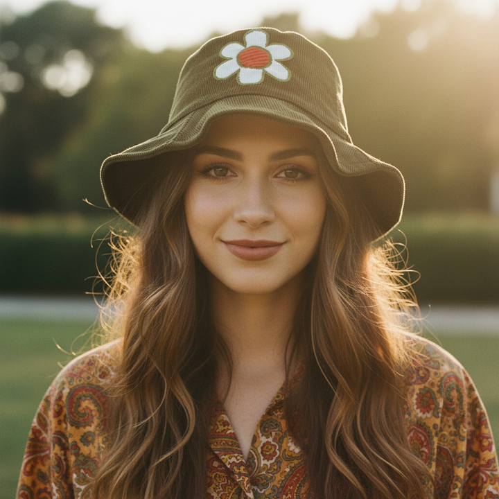 Corduroy Daisy Bucket Hat model