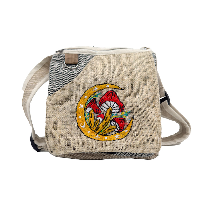 Crescent Moon and Mushroom Hemp Crossbody Bag