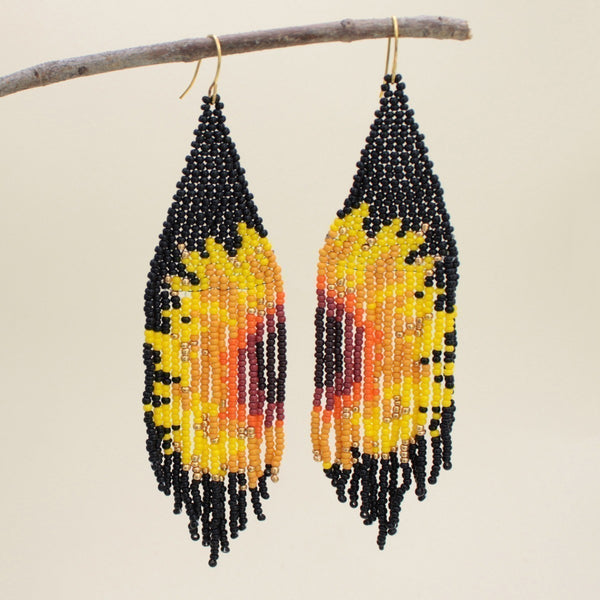 Sunflower Burst Beaded Fringe Earrings