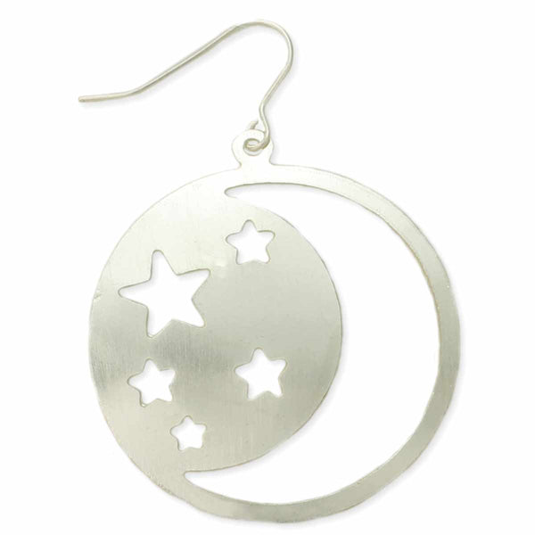 Silver Moon and Stars Round Earrings