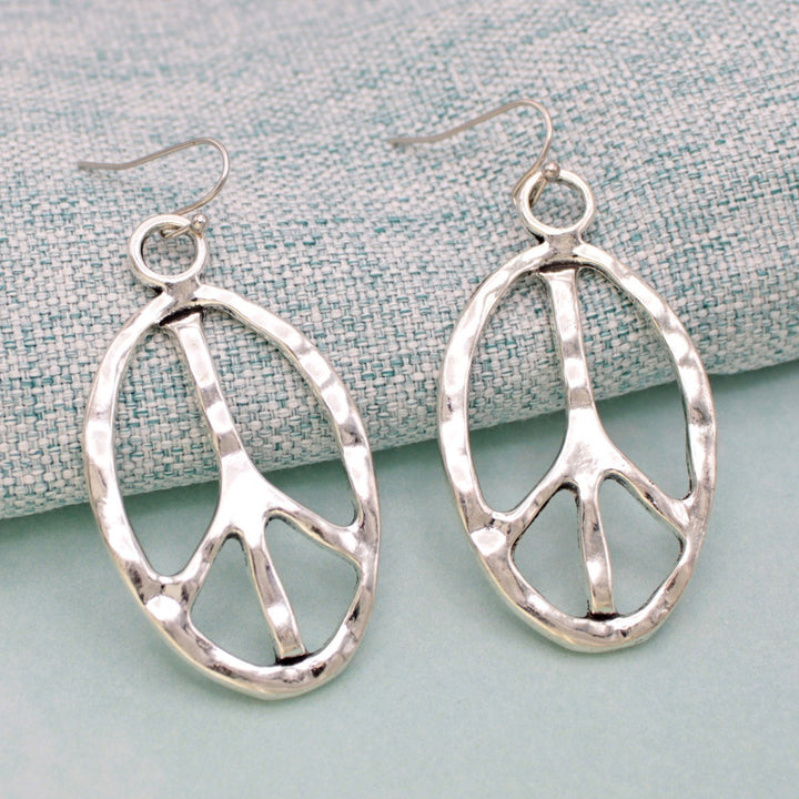 Silver Textured Peace Sign Earrings