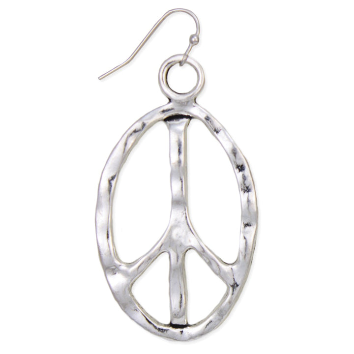 Silver Textured Peace Sign Earrings