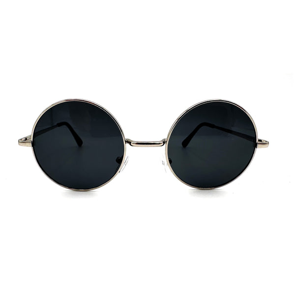 Lennon Style Dark Lens Silver Frame Sunglasses