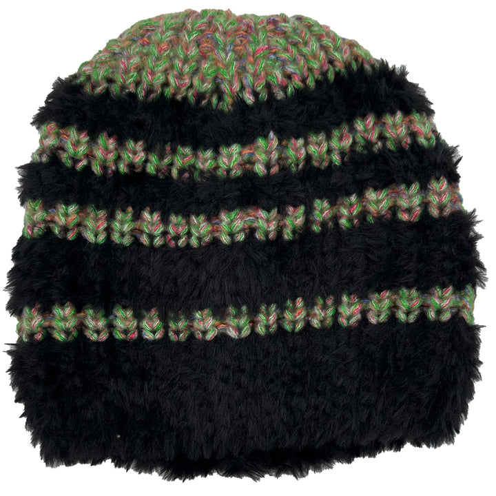 Plush Stripe Knit Beanie Black