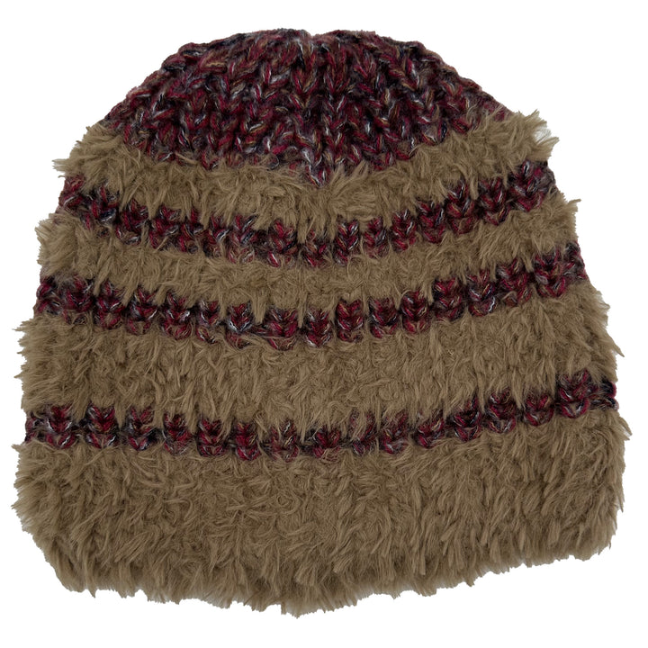 Plush Stripe Knit Beanie Brown