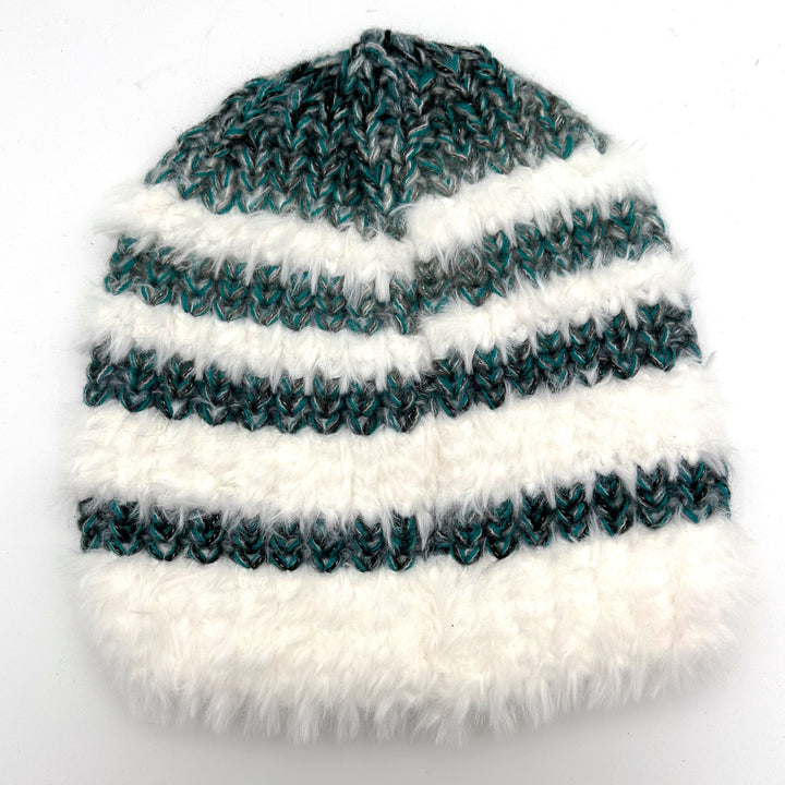 Plush Stripe Knit Beanie white