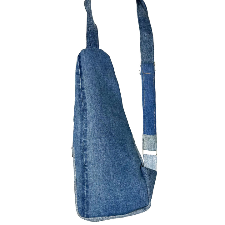 Recycled Denim Sling Backpack back