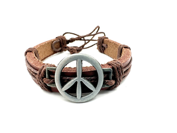 Peace Sign Leather Bracelet