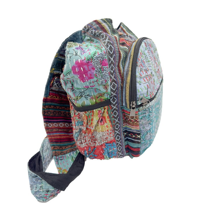 Floral Patchwork and Quilted Cotton Shoulder Bag side pocket