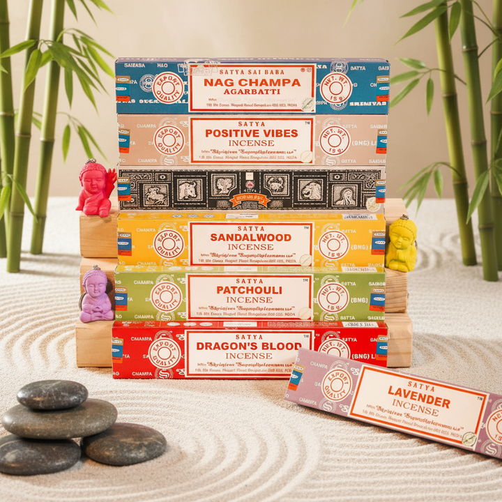 Nag Champa, Super Hit, Sandalwood, Positive Vibes, Patchouli, Lavender, and Dragon's Blood incense 