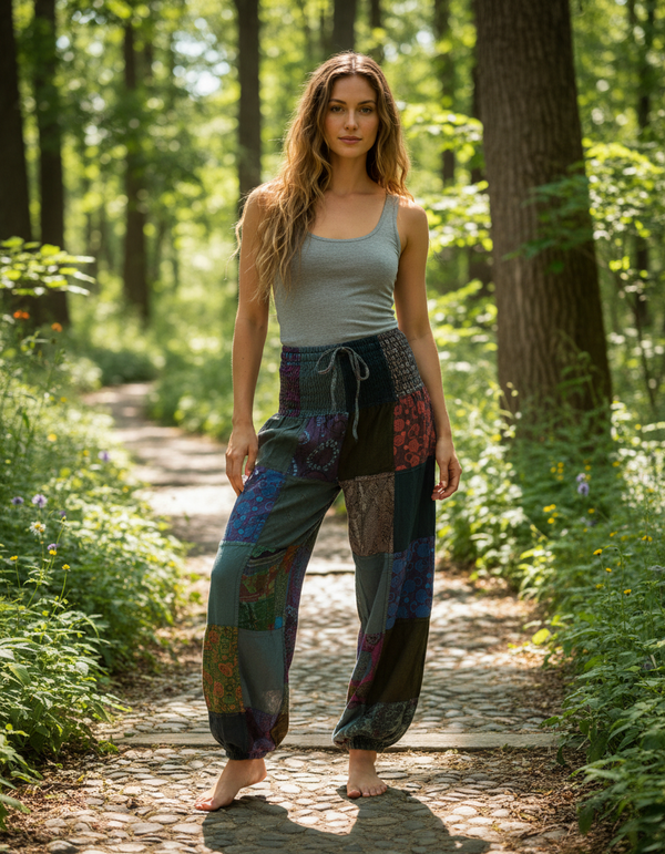 Harmony Patchwork Harem Pants on model