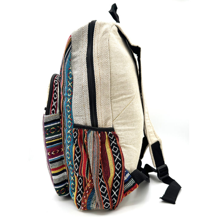 Tree of Life Hemp and Cotton Stripe Backpack side pocket