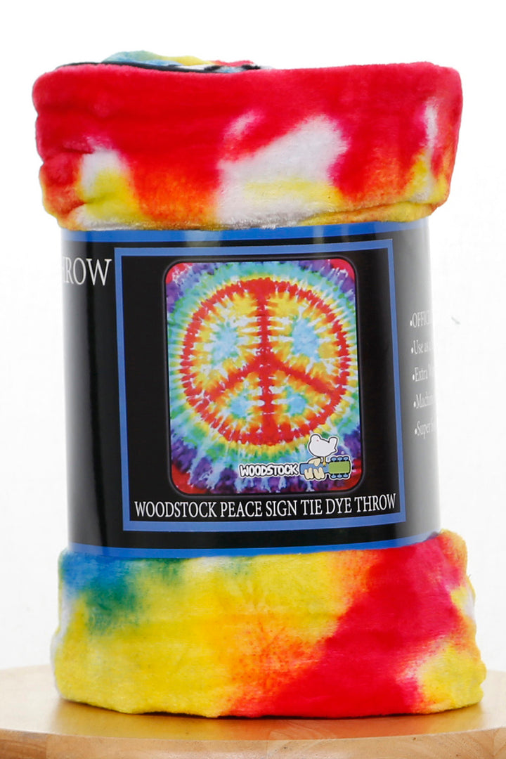 Woodstock Peace Sign Tie Dye Fleece Blanket