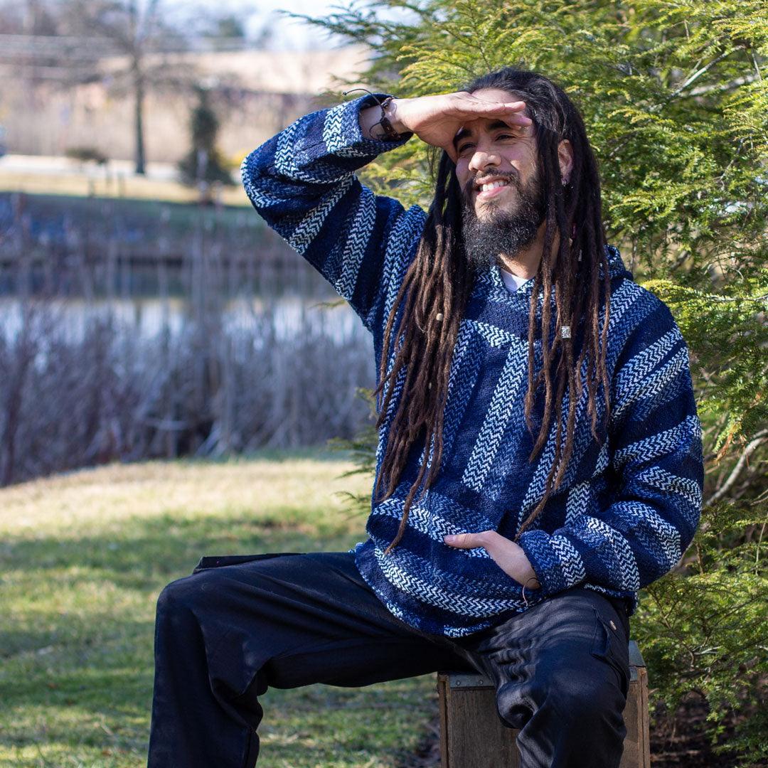 Classic Stripe Navy Baja Hoodie Hippie Shop