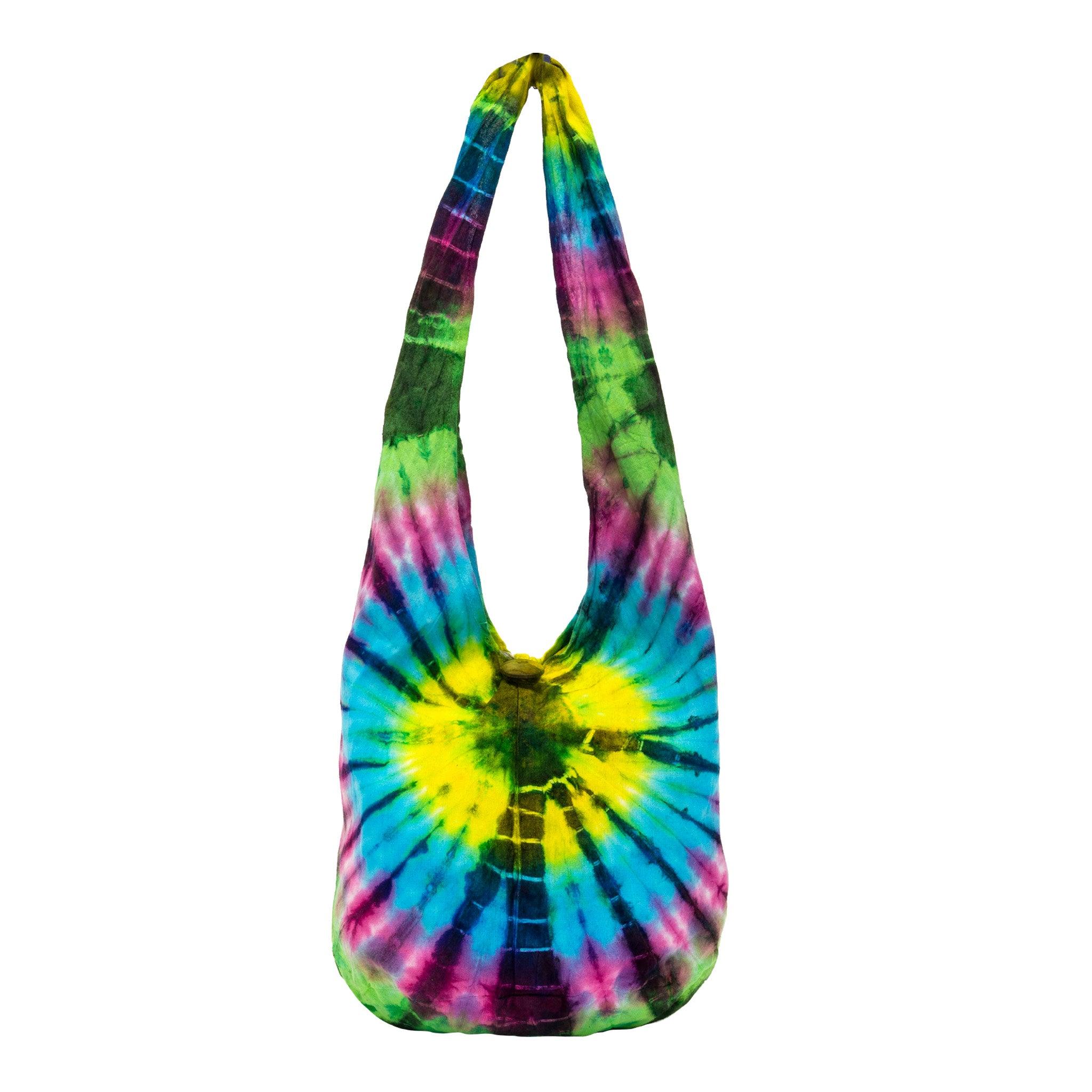 Embroidered tie dye bag Sunset Garden, ethnic festival bag, boho