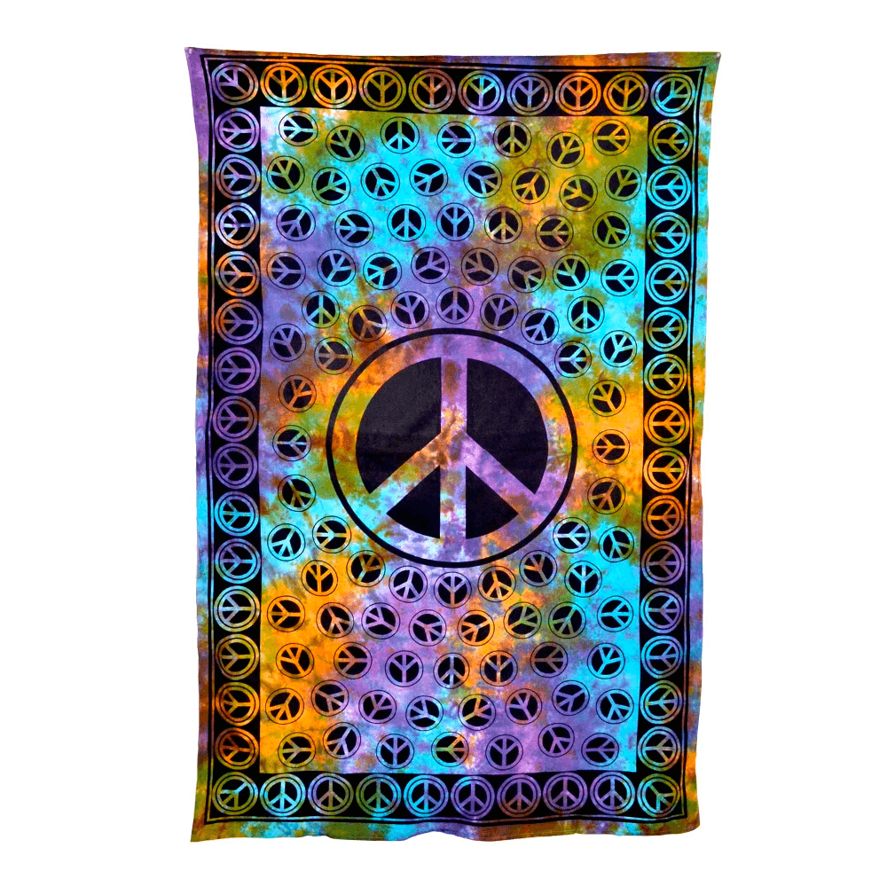 Peace Sign Floral Tie-Dye Small Tapestry